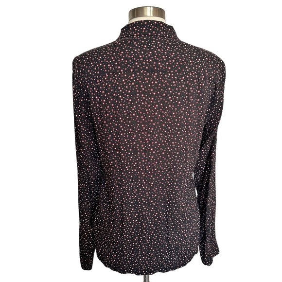 All Saints Womens SMALL Black Ditsy Star Print Collared Button Long Sleeve Shirt - Picture 3 of 10